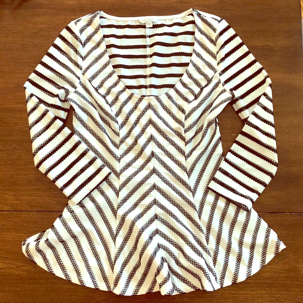 Guess Black & White Peplum Top